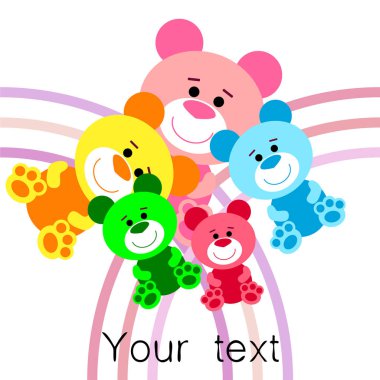 Renk vektör ayı, bebek resmi, çizgi film karakteri, vektör arka plan.