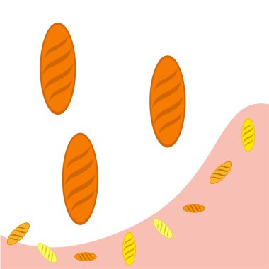 Fırın geçmişi. Çizgi grafikleri. Ekmek koleksiyonu. Ekmek Evi. Üst görünüm illüstrasyonu işleniyor. Vektör illüstrasyonu