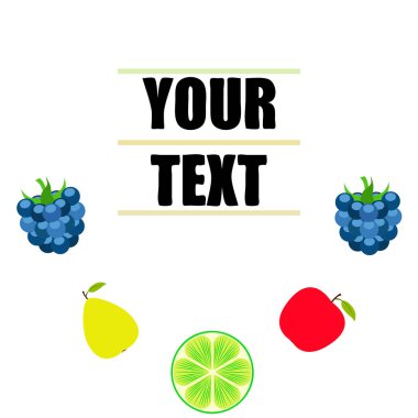 Meyve ler ve meyveler. Renkli karikatür meyve simgeleri: elma, armut, böğürtlen, çilek, kireç. Vektör arka planı.