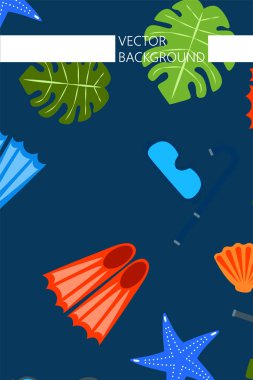 Vektör sualtı deniz tasarım elemanları kümesi. Dalış. Üstte görüntü.