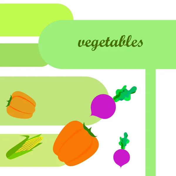 Verduras frescas. Pimienta, remolacha, maíz. Cartel de alimentos orgánicos. Diseño del mercado de agricultores. Vector . — Archivo Imágenes Vectoriales
