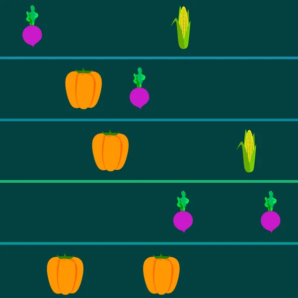 Čerstvá zelenina. Pepř, řepa, kukuřice. Ekologický plakát s jídlem. Návrh farmářského trhu. Vektor. — Stockový vektor