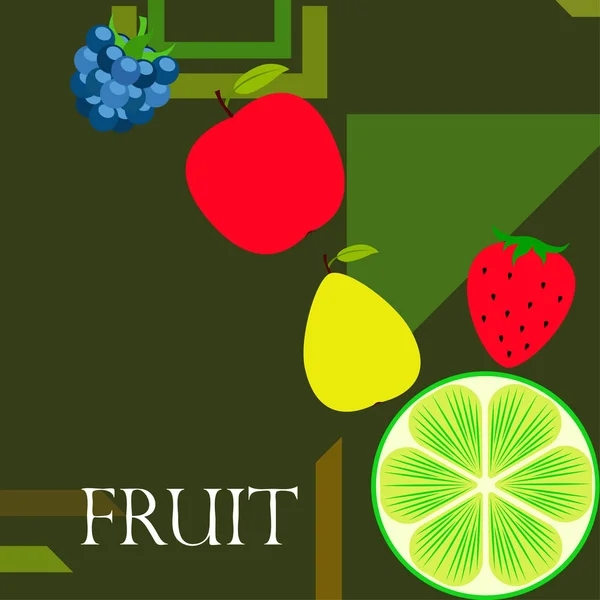 Frutas Bagas Ícones Frutas Desenhos Animados Coloridos Maçã Pêra Amora — Vetor de Stock