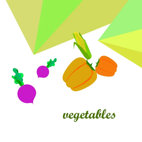 Verduras frescas. Pimienta, remolacha, maíz. Cartel de alimentos orgánicos. Diseño del mercado de agricultores. Vector . — Archivo Imágenes Vectoriales