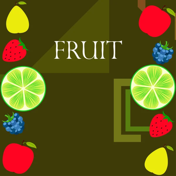 Frutas Bayas Iconos Coloridos Frutas Dibujos Animados Manzana Pera Mora — Archivo Imágenes Vectoriales