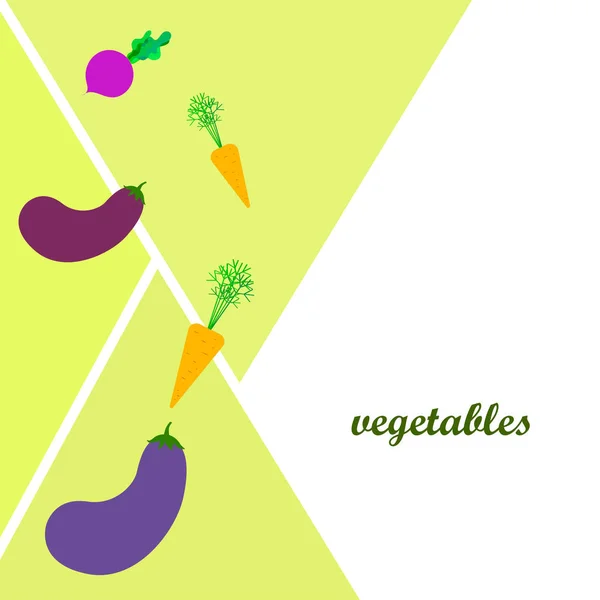Mrkev, řepa, lilek, čerstvá zelenina. Ekologický plakát s jídlem. Návrh farmářského trhu. Pozadí vektoru. — Stockový vektor
