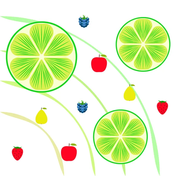 Frutas Bayas Iconos Coloridos Frutas Dibujos Animados Manzana Pera Mora — Vector de stock