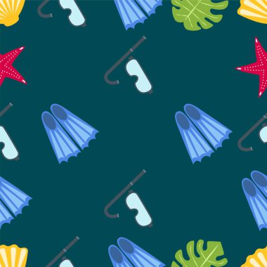 Vektör sualtı deniz tasarım elemanları kümesi. Dalış. Üstte görüntü.