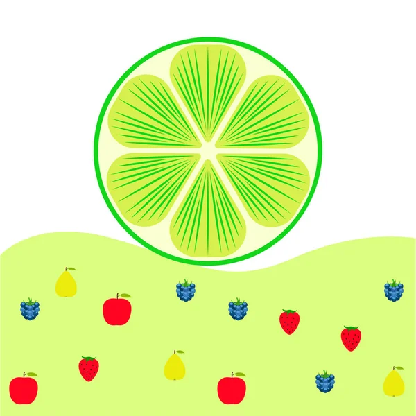 Frutas Bayas Iconos Coloridos Frutas Dibujos Animados Manzana Pera Mora — Vector de stock