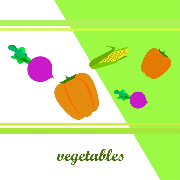 신선 한 야채. 후추, 사탕무, 옥수수. 유기농 식품 포스터. 농부의 시장 디자인. 벡터. — 스톡 벡터