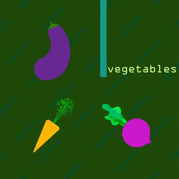 Marchew, burak, bakłażan, świeże warzywa. Plakat z jedzeniem ekologicznym. Projekt rynku rolnego. Tło wektorowe. — Wektor stockowy