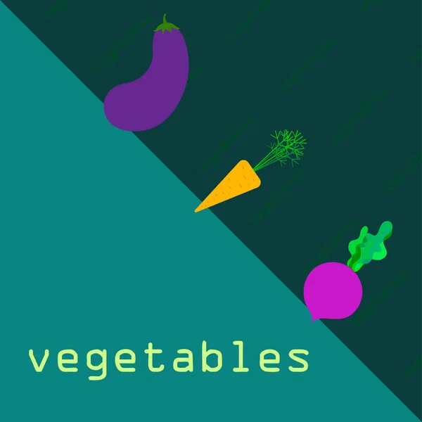 당근, 사탕무, 가지, 신선 한 야채. 유기농 식품 포스터. 농부의 시장 디자인. 벡터 배경. — 스톡 벡터