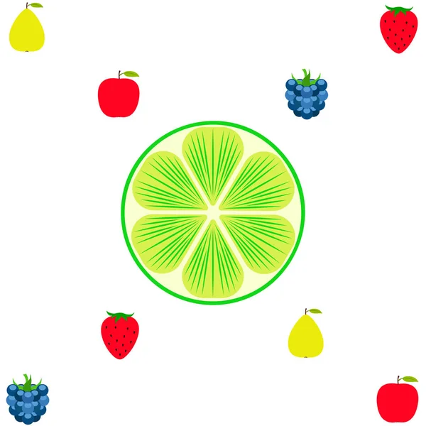 Frutas Bayas Iconos Coloridos Frutas Dibujos Animados Manzana Pera Mora — Archivo Imágenes Vectoriales