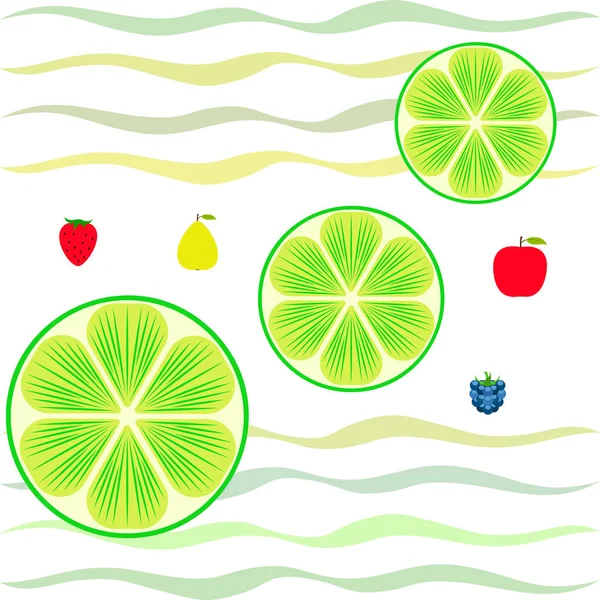 Frutas Bayas Iconos Coloridos Frutas Dibujos Animados Manzana Pera Mora — Vector de stock