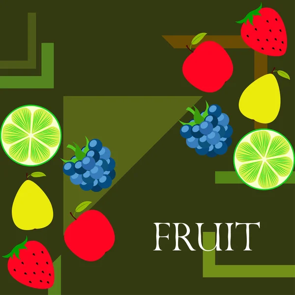 Frutas Bayas Iconos Coloridos Frutas Dibujos Animados Manzana Pera Mora — Vector de stock