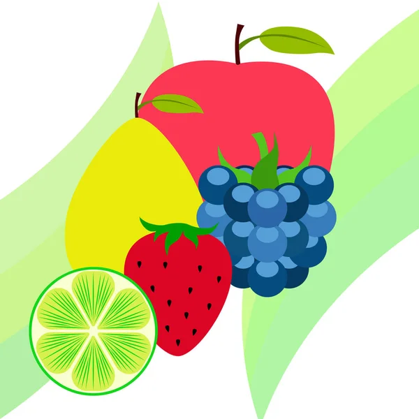 Fruit Bessen Kleurrijke Cartoon Fruit Iconen Appel Peer Blackberry Aardbei — Stockvector