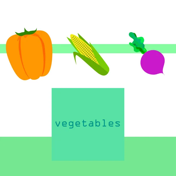 新鲜蔬菜。 胡椒，甜菜，玉米。 有机食品海报。 农贸市场设计。 B.病媒. — 图库矢量图片