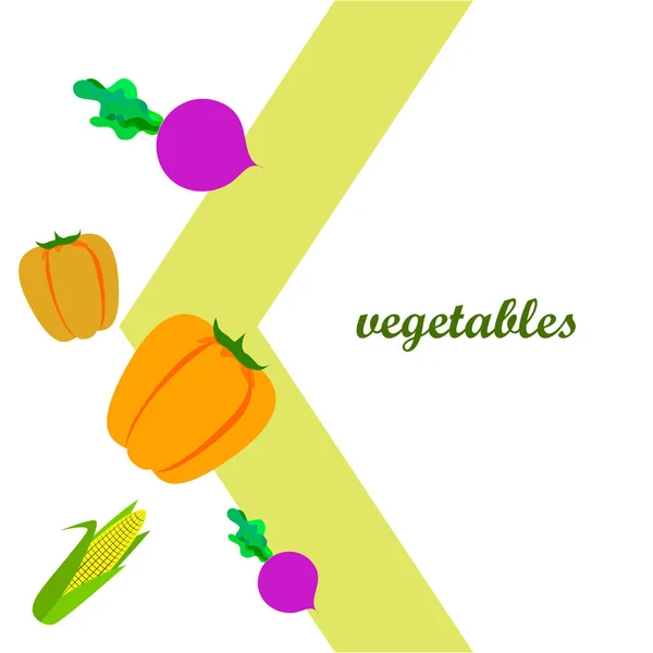 Legumes frescos. Pimenta, beterraba, milho. Cartaz de comida orgânica. Design de mercado de agricultores. Vetor . — Vetor de Stock