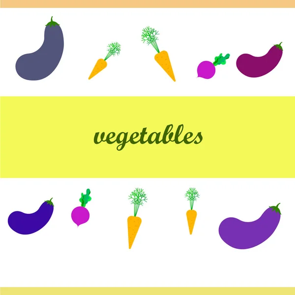 Carota, barbabietola, melanzane, verdure fresche. Manifesto di cibo biologico. Progettazione del mercato agricolo. Sfondo vettoriale . — Vettoriale Stock