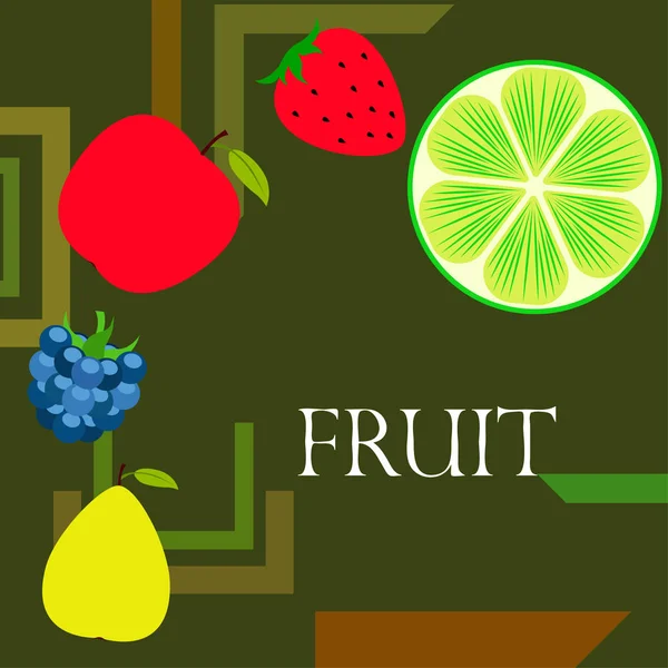 Frutas Bayas Iconos Coloridos Frutas Dibujos Animados Manzana Pera Mora — Archivo Imágenes Vectoriales