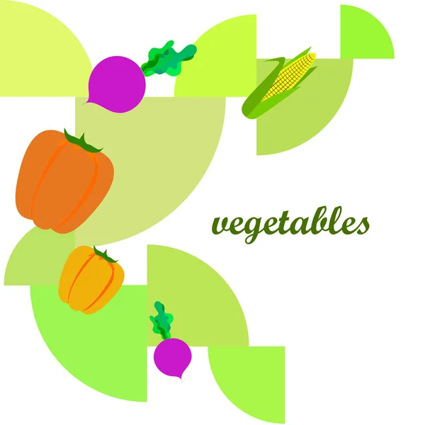 Verduras frescas. Pimienta, remolacha, maíz. Cartel de alimentos orgánicos. Diseño del mercado de agricultores. Vector . — Vector de stock