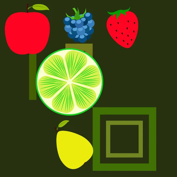 Fruits Baies Icônes Colorées Fruits Dessin Animé Pomme Poire Mûre — Image vectorielle