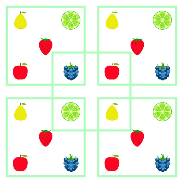 Frutas e bagas. Ícones de frutas de desenhos animados coloridos: maçã, pêra, amora, morango, limão. Fundo vetorial . — Vetor de Stock