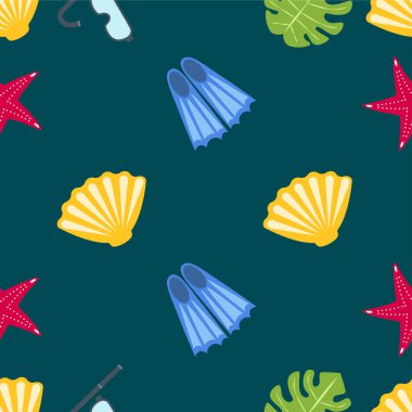 Vektör sualtı deniz tasarım elemanları kümesi. Dalış. Üstte görüntü.