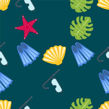 Vektör sualtı deniz tasarım elemanları kümesi. Dalış. Üstte görüntü.