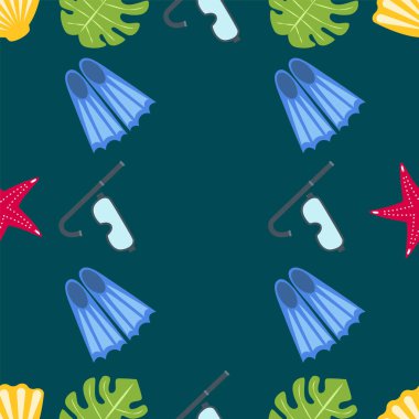 Vektör sualtı deniz tasarım elemanları kümesi. Dalış. Üstte görüntü.