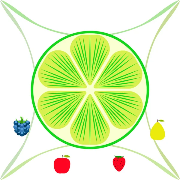 Frutas Bayas Iconos Coloridos Frutas Dibujos Animados Manzana Pera Mora — Vector de stock