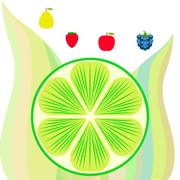 Owoce Jagody Kolorowe Ikony Owoców Kreskówki Jabłko Gruszka Jeżyna Truskawka — Wektor stockowy