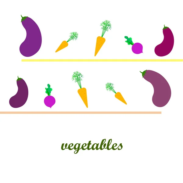 Carrot, beet, eggplant, fresh vegetables. Organic food poster. Farmer market design. Vector background. — Stock Vector