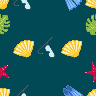 Vektör sualtı deniz tasarım elemanları kümesi. Dalış. Üstte görüntü.