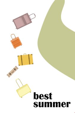 Bavul vektör karikatür tarzı illüstrasyon. Seyahat zamanı. Seyahat ve turizm.