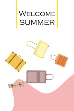 Bavul vektör karikatür tarzı illüstrasyon. Seyahat zamanı. Seyahat ve turizm.