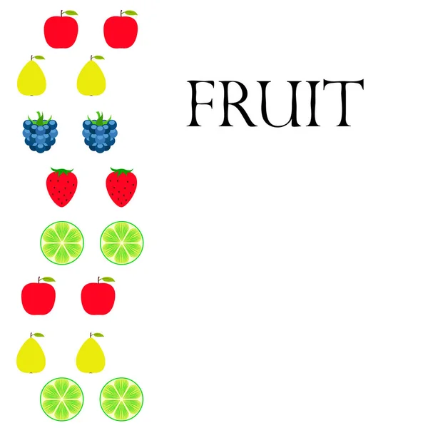 Frutas e bagas. Ícones de frutas de desenhos animados coloridos: maçã, pêra, amora, morango, limão. Fundo vetorial . —  Vetores de Stock