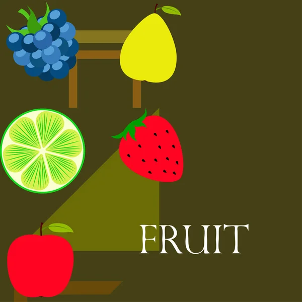 Fruit Bessen Kleurrijke Cartoon Fruit Iconen Appel Peer Blackberry Aardbei — Stockvector