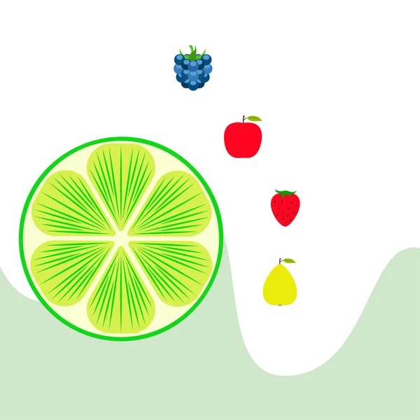 Fruits Baies Icônes Colorées Fruits Dessin Animé Pomme Poire Mûre — Image vectorielle