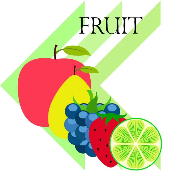 Fruit Bessen Kleurrijke Cartoon Fruit Iconen Appel Peer Blackberry Aardbei — Stockvector