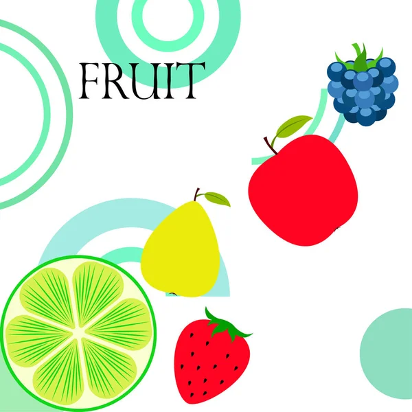 Owoce Jagody Kolorowe Ikony Owoców Kreskówki Jabłko Gruszka Jeżyna Truskawka — Wektor stockowy