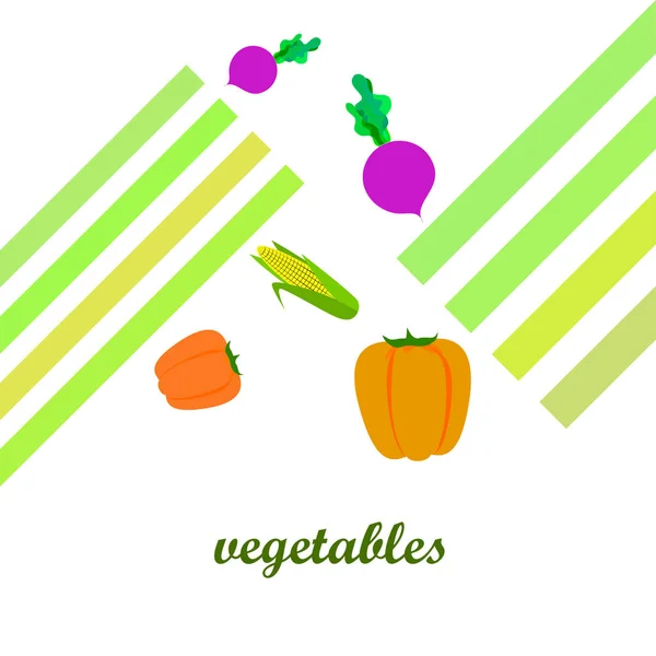 新鲜蔬菜。 胡椒，甜菜，玉米。 有机食品海报。 农贸市场设计。 B.病媒. — 图库矢量图片