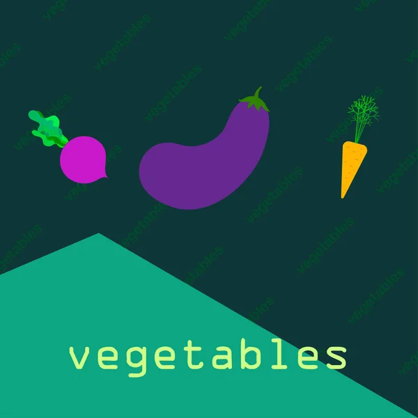 Möhren, Rüben, Auberginen, frisches Gemüse. Plakat mit Bio-Lebensmitteln. Bauernmarktgestaltung. Vektorhintergrund. — Stockvektor