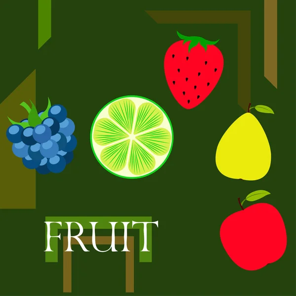 Frutas Bayas Iconos Coloridos Frutas Dibujos Animados Manzana Pera Mora — Vector de stock