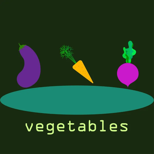 Zanahoria, remolacha, berenjena, verduras frescas. Cartel de alimentos orgánicos. Diseño del mercado de agricultores. Fondo vectorial . — Archivo Imágenes Vectoriales