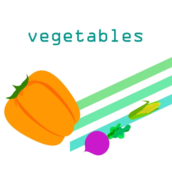 Verduras frescas. Pimienta, remolacha, maíz. Cartel de alimentos orgánicos. Diseño del mercado de agricultores. Vector . — Archivo Imágenes Vectoriales