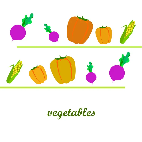 Verduras frescas. Pimienta, remolacha, maíz. Cartel de alimentos orgánicos. Diseño del mercado de agricultores. Vector . — Vector de stock