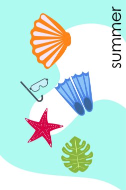 Vektör sualtı deniz tasarım elemanları kümesi. Dalış. Üstte görüntü.