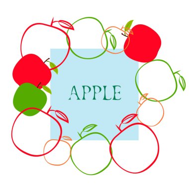 Apple çerçeve vektör illüstrasyon. Elma ve yaprak ile vektör kartı tasarımı.
