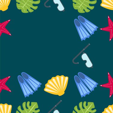 Vektör sualtı deniz tasarım elemanları kümesi. Dalış. Üstte görüntü.